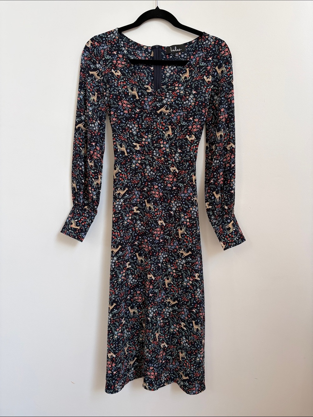Lulu's Navy Floral & Whimsical Long Sleeve Midi Dress